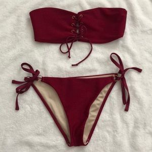LA Hearts maroon ribbed bikini set